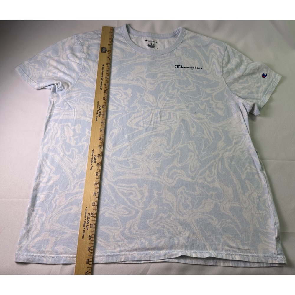 Champion T-Shirt‎ XL Blue Marble Swirl Print Spell Out Logo Short Sleeve AS IS - Picture 9 of 10